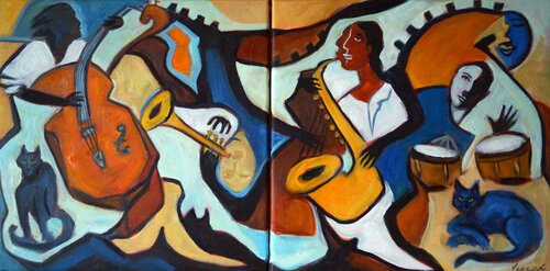 Jazz with Cats by Valerie Vescovi, Painting for Sale on Select