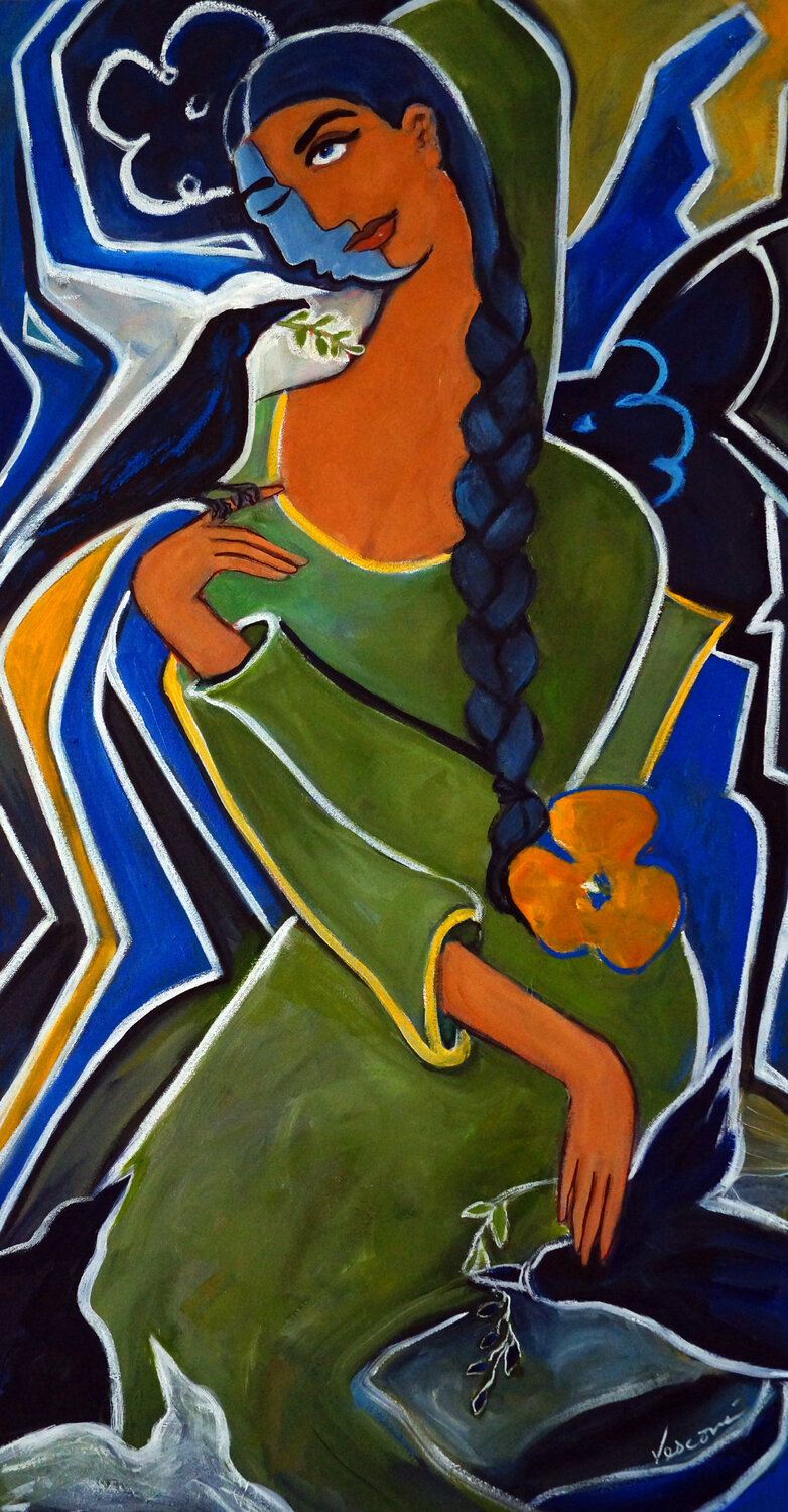 Fleurs et Oiseaux Valerie Vescovi Original painting for sale