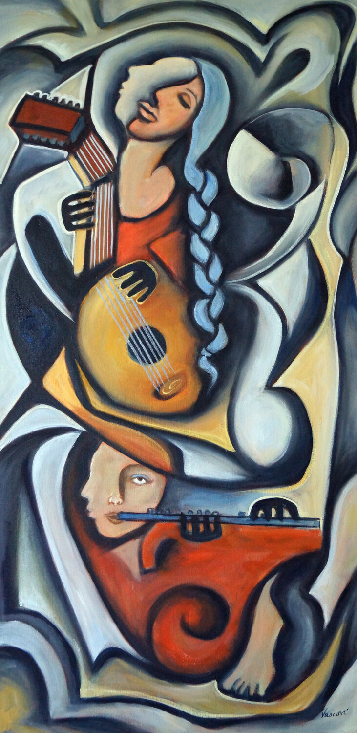 Une Femme avec une Tresse Bleue Valerie Vescovi Original painting for sale