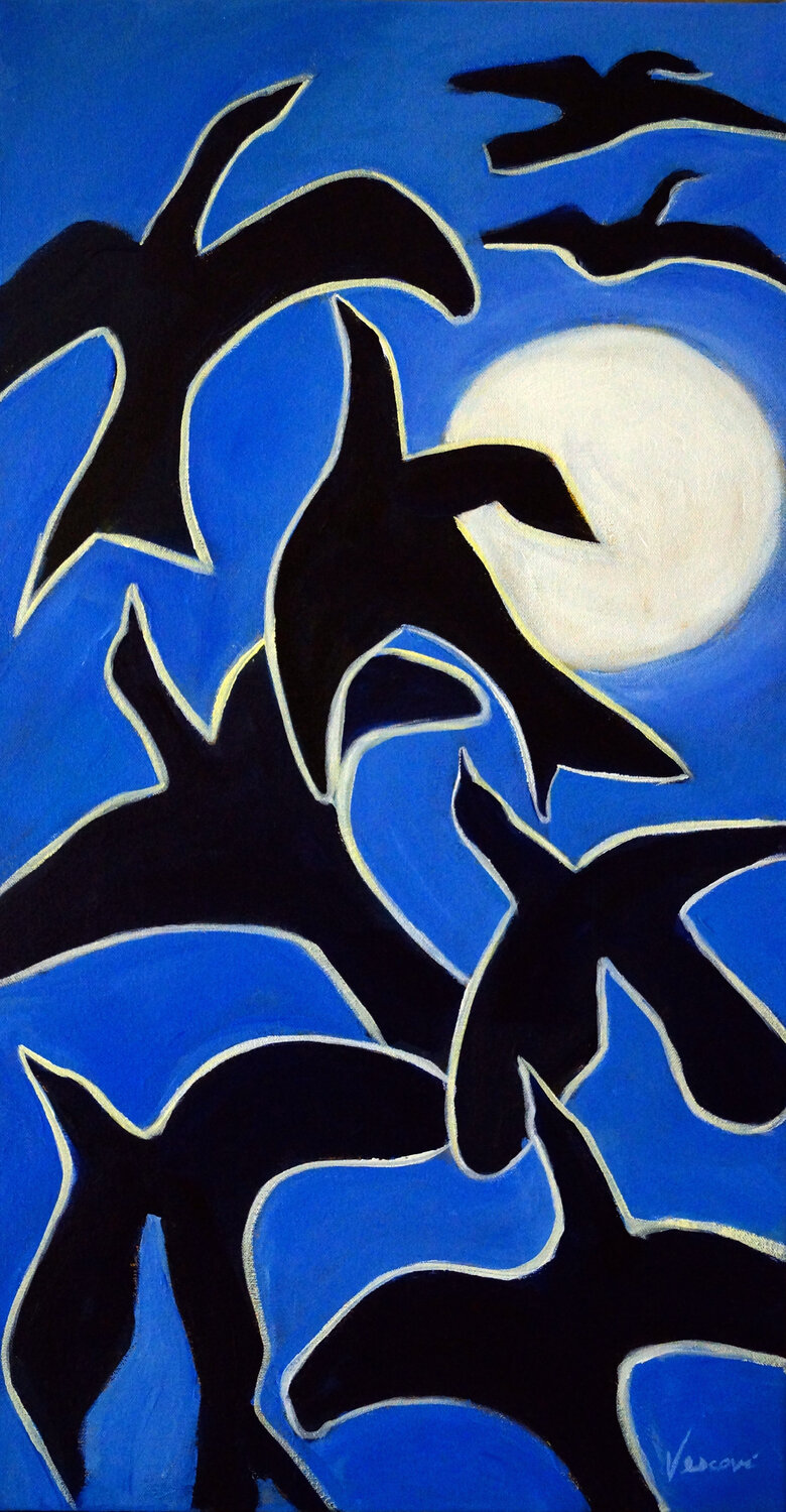 Corbeaux au Clare de Lune Valerie Vescovi Original painting for sale