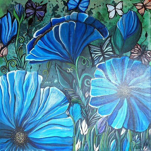 Papaveri Blu dell'Himalaya by Luigia Boccalone, Painting for Sale on Select