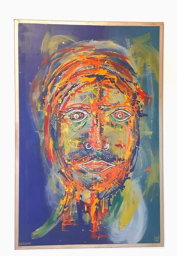 Face on Blue by Martin Christoph Löw, Painting for Sale on Select
