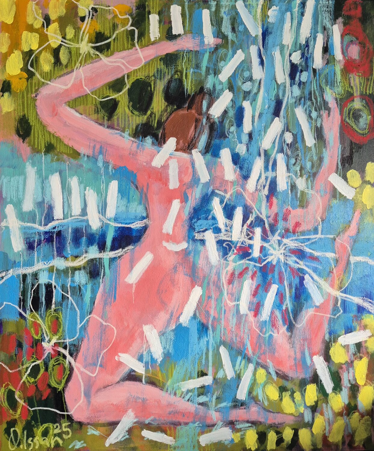 Bathing at the Waterfall Olzhas Issan Original painting for sale