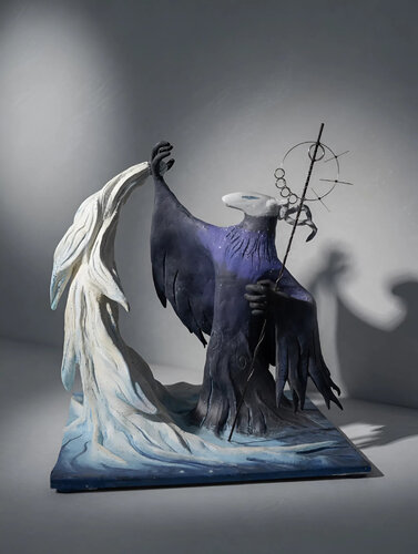 Night Shaman & the White Spirit — Original Dark Fantasy Sculpture by Alisa Anderson, Sculpture for Sale on Select