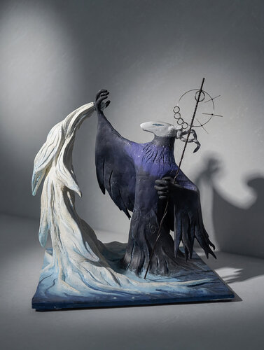 Night Shaman & the White Spirit — Original Dark Fantasy Sculpture by Alisa Anderson, Sculpture for Sale on Select