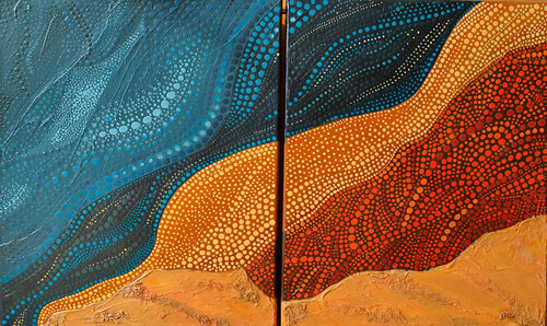 Desert Sky Diptych — Original Dot Art Painting with Texture by Alisa Anderson, Painting for Sale on Select