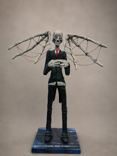 Title: Mr. Death — Original Symbolic Sculpture | Mortality in a Business Suit by Alisa Anderson, Sculpture for Sale on Select