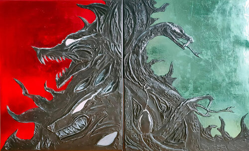 Blood and Venom — Dark Mythological Diptych by Alisa Anderson, Painting for Sale on Select