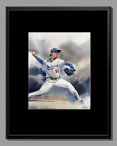 Yamamoto Dodgers MVP Watercolor | Celebrating a Baseball Legend by Vahe Grigorian, Painting for Sale on Select