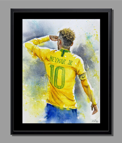 Original Neymar Jr Watercolor — Brazil #10 Art by Vahe Grigorian, Painting for Sale on Select