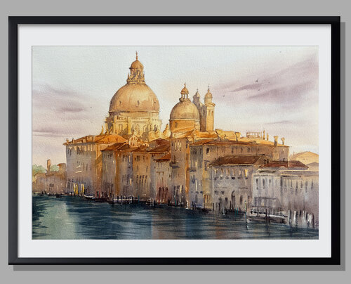 Golden Hour in Venice — Original Watercolor Canal Painting by Vahe Grigorian, Painting for Sale on Select