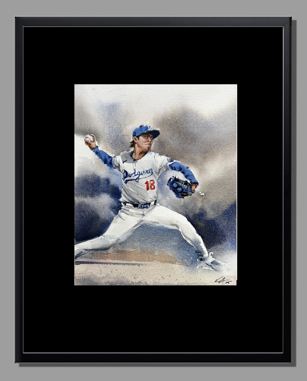 Yamamoto Dodgers MVP Watercolor | Celebrating a Baseball Legend Vahe Grigorian Original painting for sale
