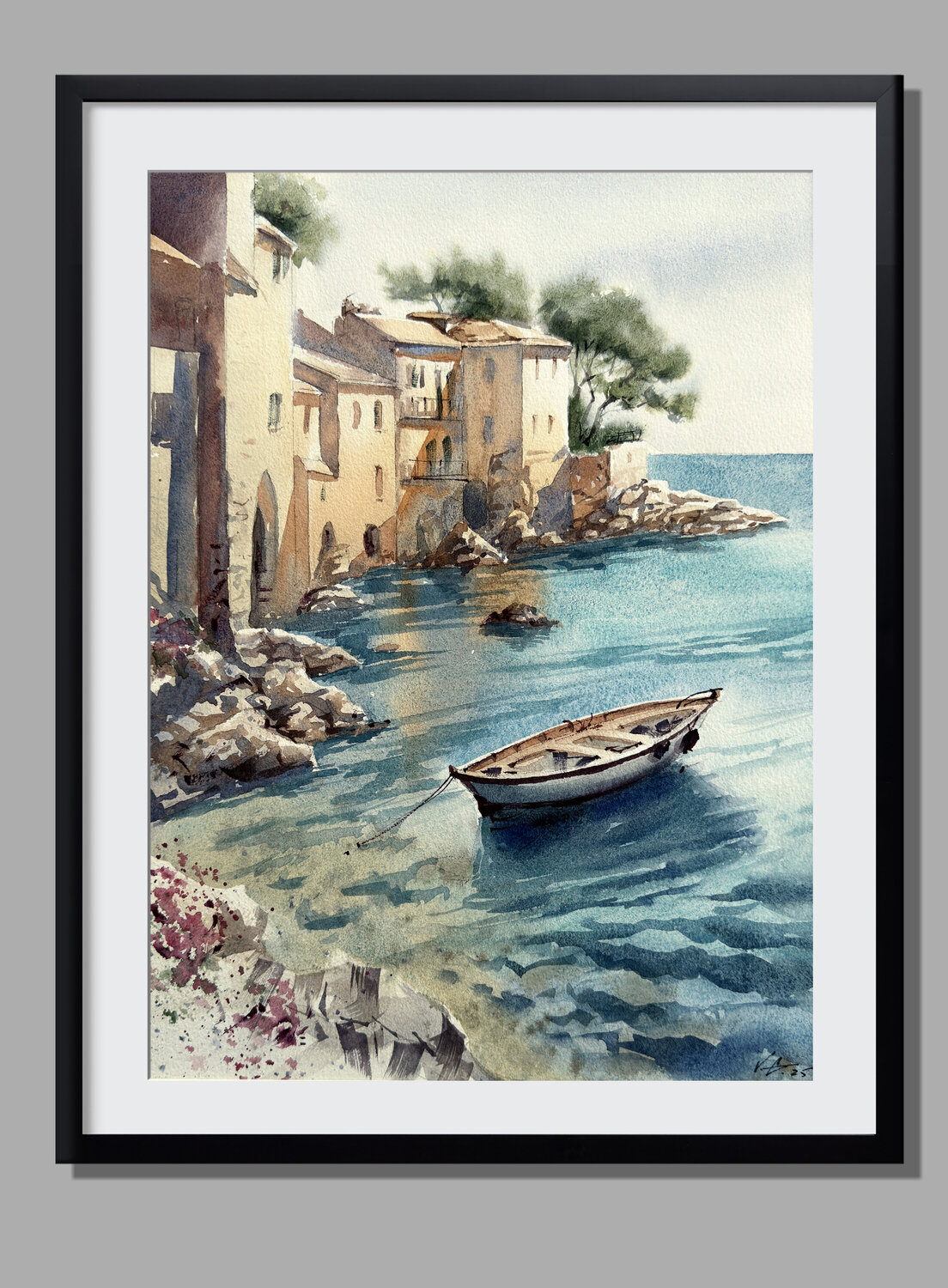 Harbor of Silence — Original Watercolor Harbor Painting Vahe Grigorian Original painting for sale