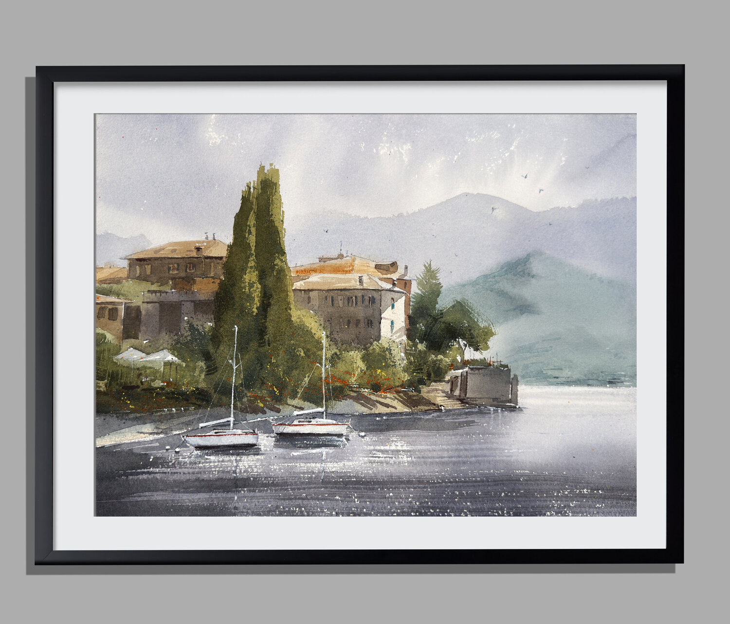 Morning Light Over Lake Como — Original Watercolor Vahe Grigorian Original painting for sale