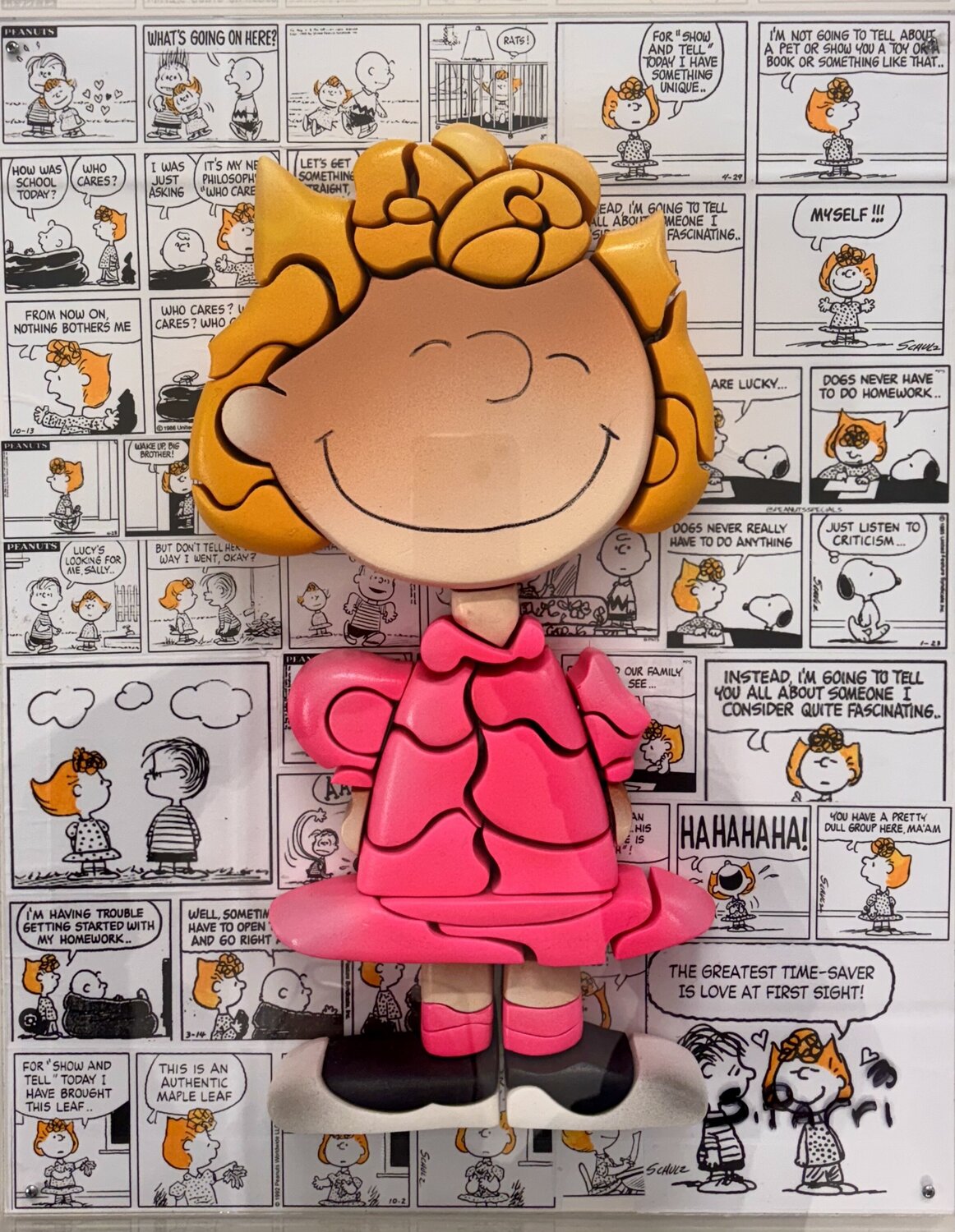 Sally   ( featurig  peanuts) in a plexiglas box Simone Parri Sculpture for sale
