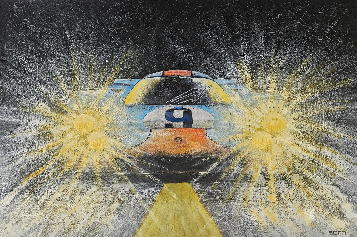 Gulf Porsche by Night Zoran Jovicic-Spaar Original painting for sale