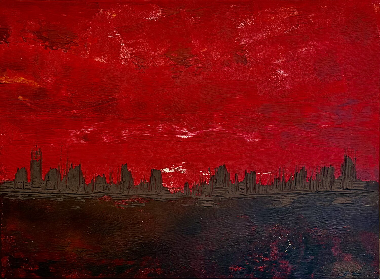 Métropole écarlate Nathalie Van Helshoecht Original painting for sale