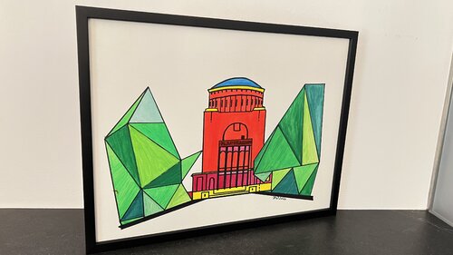 Planetarium, Hamburg, Unikat by Doris Wolf, Painting for Sale on Select