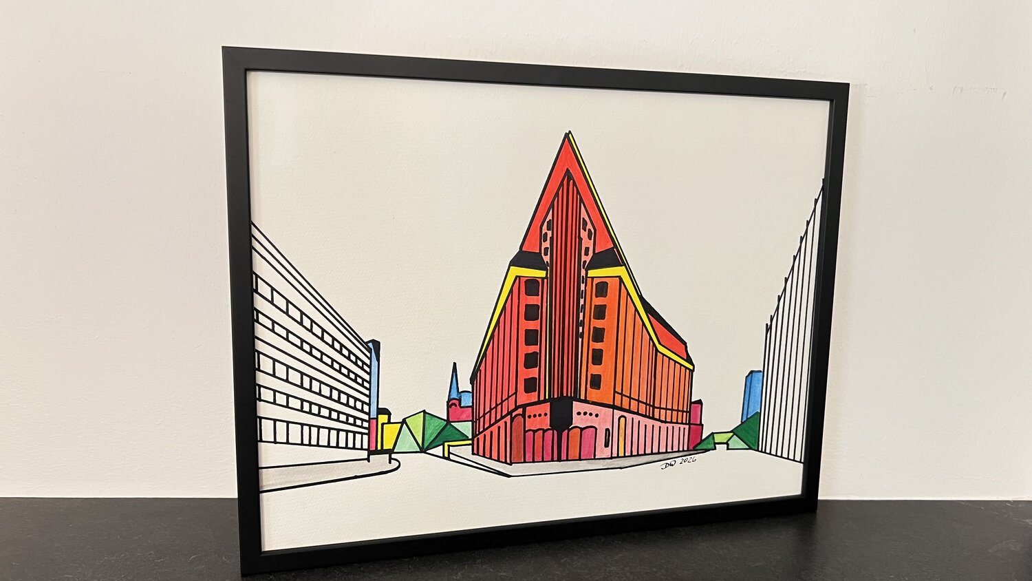 Chilehaus, Hamburg, Unikat Doris Wolf Original painting for sale