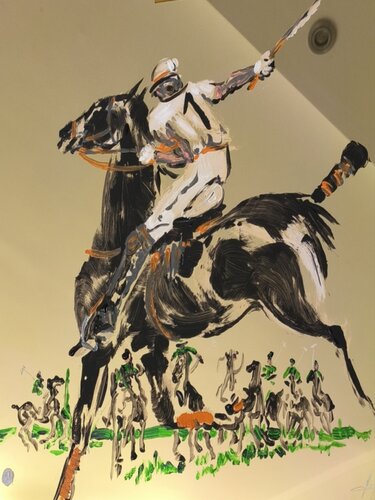 Gold polo / Chevaux de Polo et joueurs match estival d'été - Polo horses, Polo players during the summer chucker by Adélaïde Andreu Leferme, Painting for Sale on Select