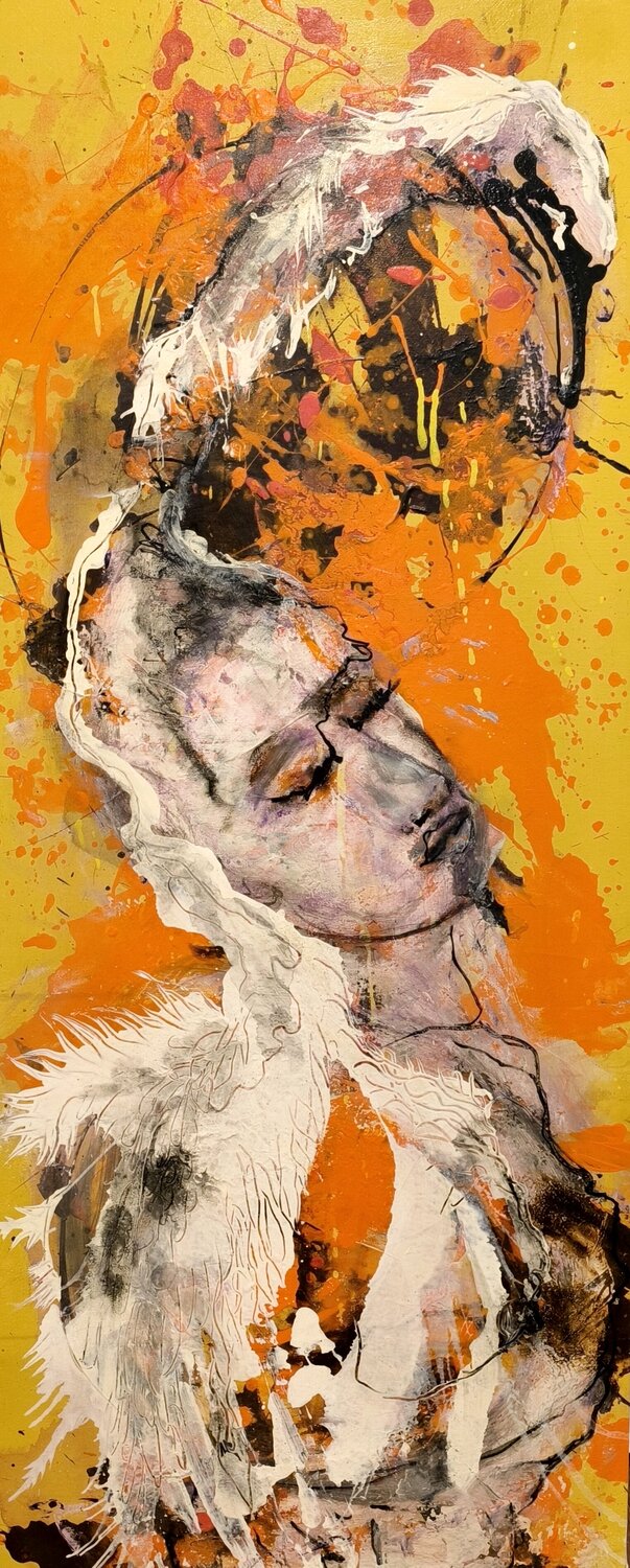 Léda et le cygne - Femme Oiseau Adélaïde Andreu Leferme Original painting for sale