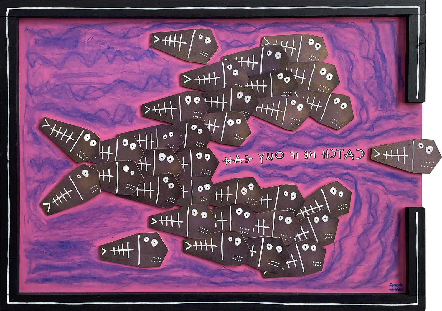CATCH ME IF YOU CAN – Black Frame LARGE Frank Willems Original painting for sale