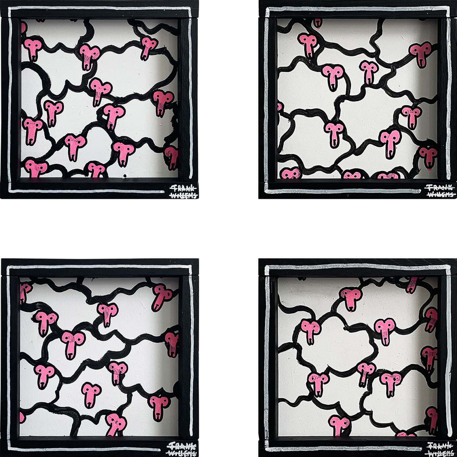 COUNTING SHEEP – Small - Set of 4 - Black Frank Willems Original painting for sale