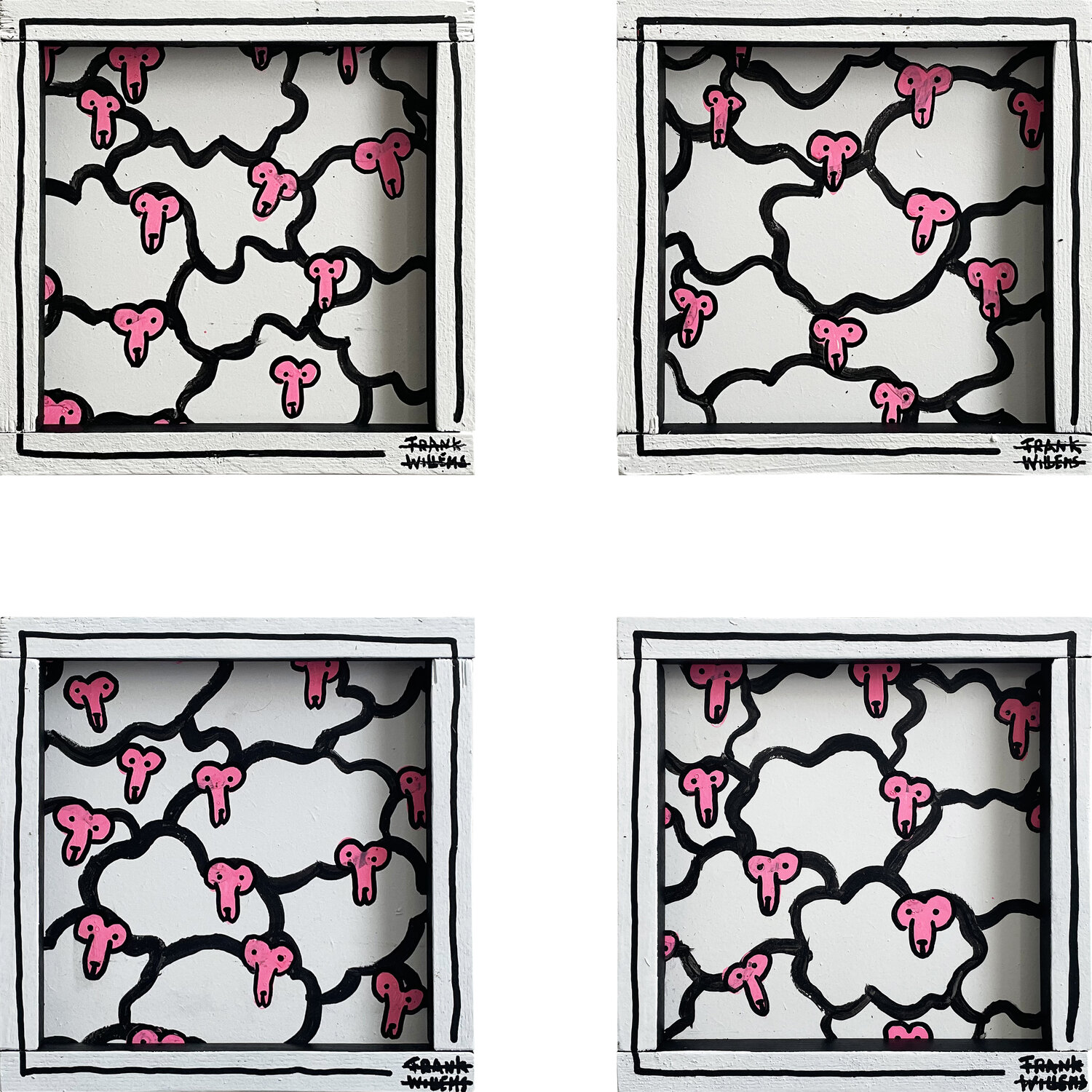 COUNTING SHEEP – Small - Set of 4 - White Frank Willems Original painting for sale