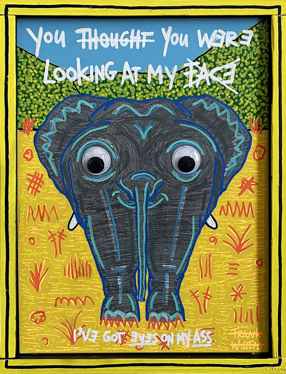 EYES ON MY ASS – YELLOW FRAME Frank Willems Original painting for sale