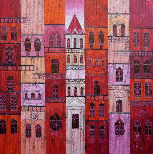 Red City by Suresh Gulage, Painting for Sale on Select