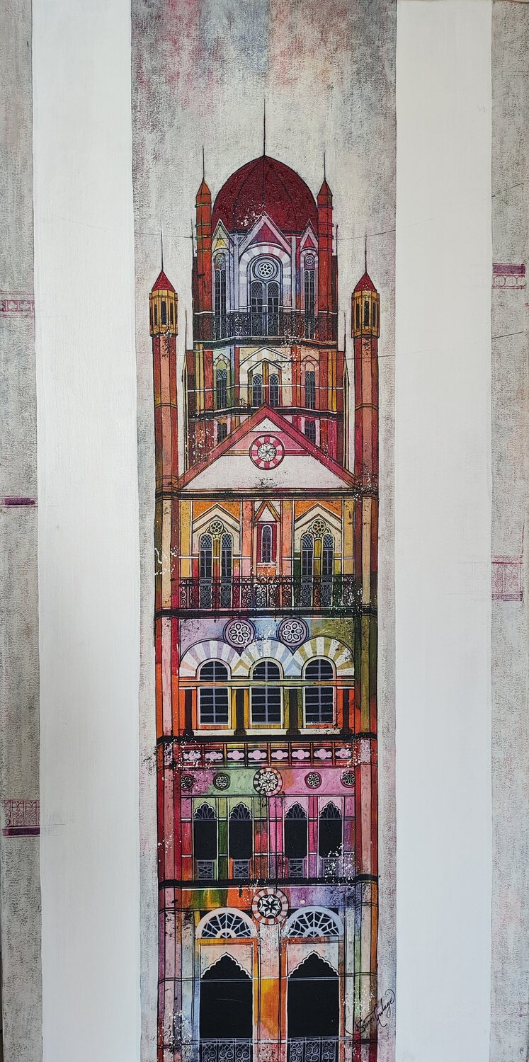 Tower Mumbai Chhatrapati Shivaji Maharaj Terminal Suresh Gulage Original painting for sale