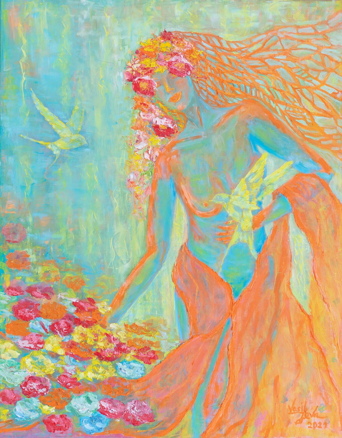 Woman of Earth: Spring Awakening Galina Vasiljeva Original painting for sale