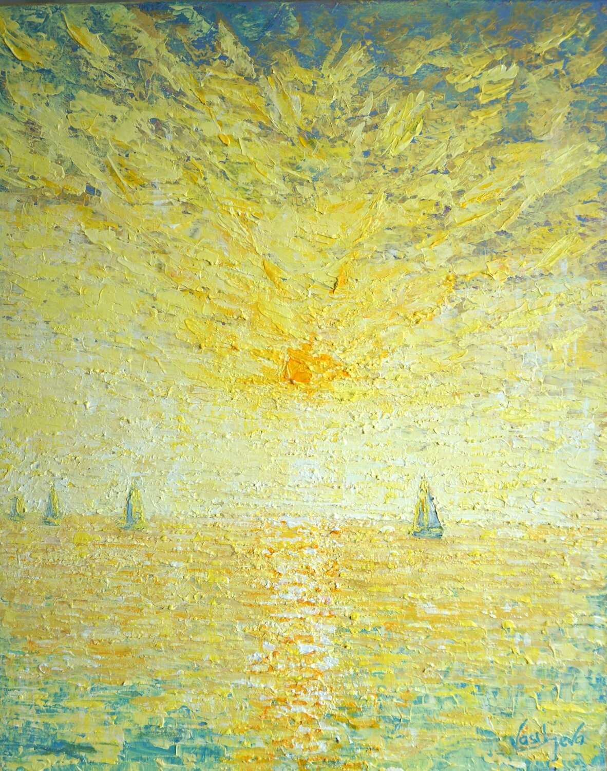 Golden Dawn by the Sea Galina Vasiljeva Original painting for sale