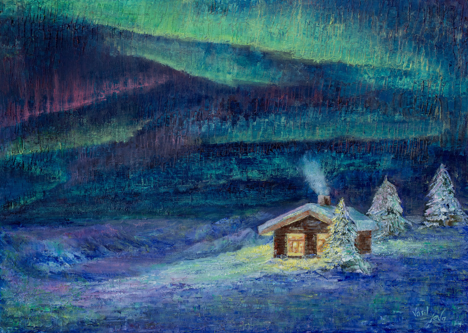 Under the Northern Lights. Galina Vasiljeva Original painting for sale