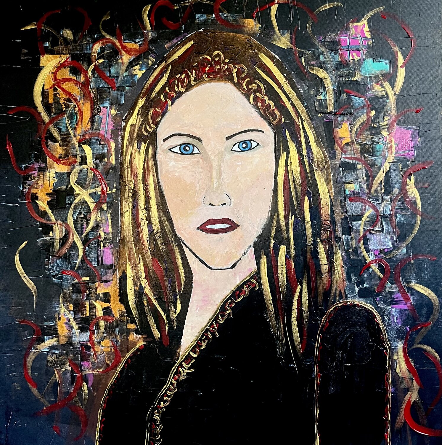 La reine des deux galaxies Herminio Carvalho Original painting for sale