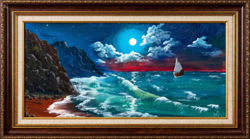 The wild sea under a silver moon by Nesma BENZEKRI, Painting for Sale on Select