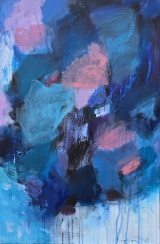 Pink Echoes of Blue Light by Monika Razkova, Painting for Sale on Select