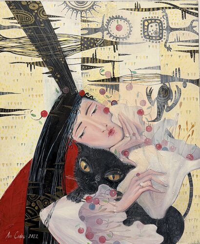 The Black Cat by Li-Safi Mariya, Painting for Sale on Select