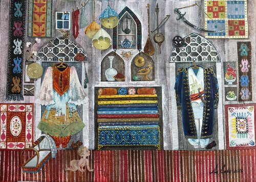Uzbek Interior: The Tapestry of Heritage by Li-Safi Mariya, Painting for Sale on Select