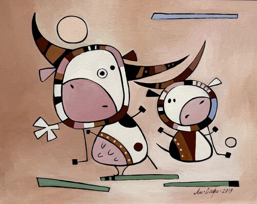 Cows by Li-Safi Mariya, Painting for Sale on Select