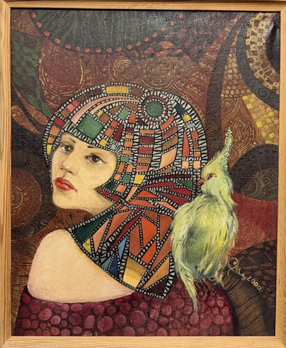 Self-Portrait with Parrot by Li-Safi Mariya, Painting for Sale on Select