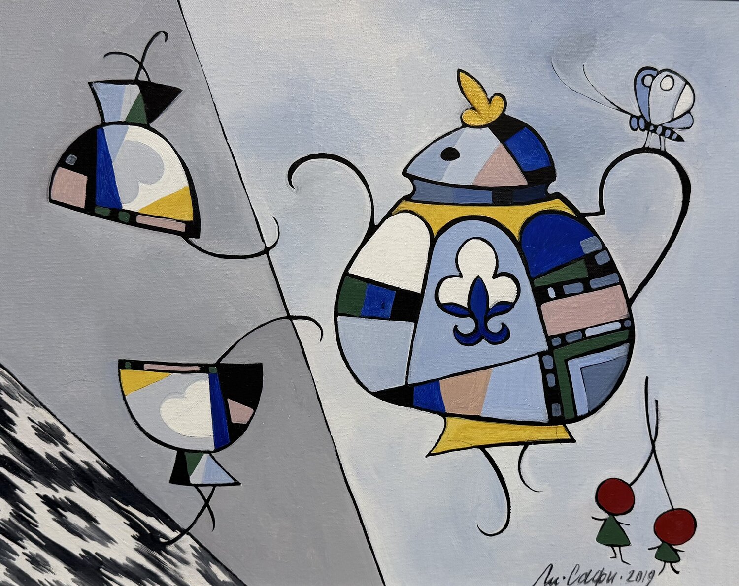 Pahta Still Life: A Geometric Tea Ritual Li-Safi Mariya Original painting for sale