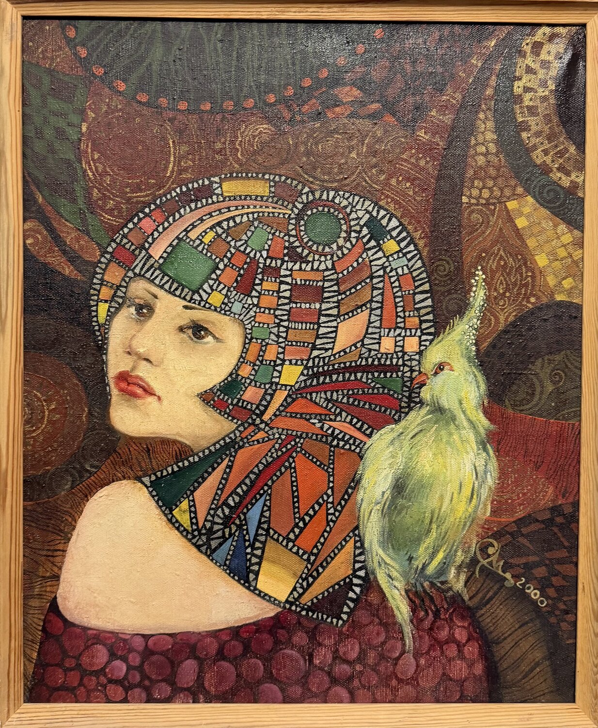 Self-Portrait with Parrot Li-Safi Mariya Original painting for sale