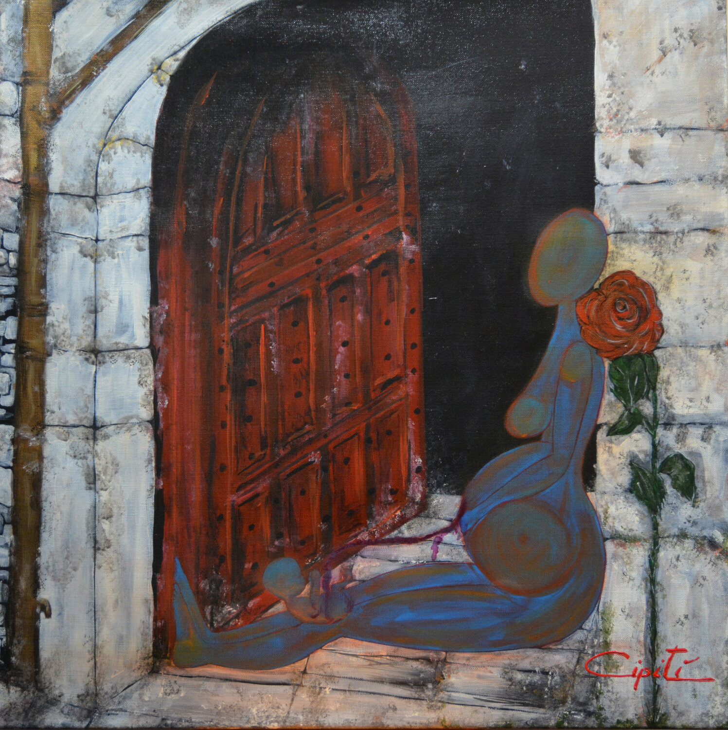 LA PORTA DEL MALE (opera ispirata all'omicidio di Giulia Tramontano) Daniela Cipitì Original painting for sale