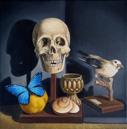 Gedanken eines Wiener Totenschädels / Cavilaciones de uns calavera vienesa by Juan Miguel Restrepo Valdes, Painting for Sale on Select