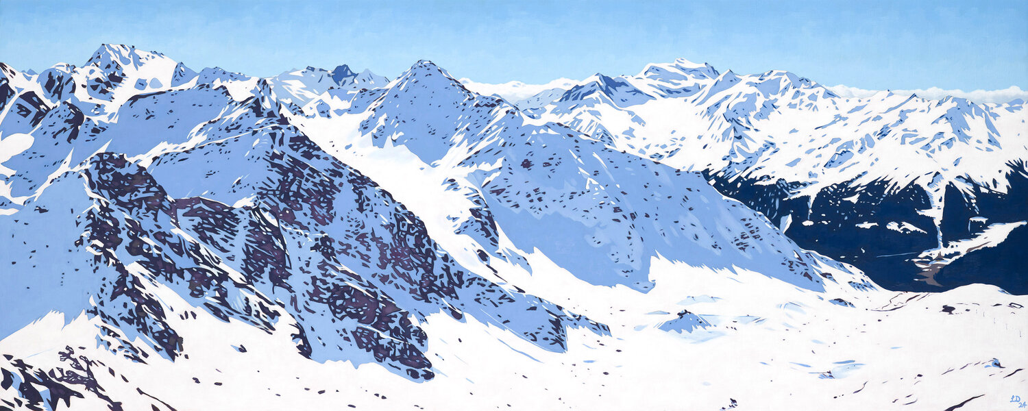 Mont Gelé Panorama, Verbier, Switzerland Lucy Dunnett Original painting for sale