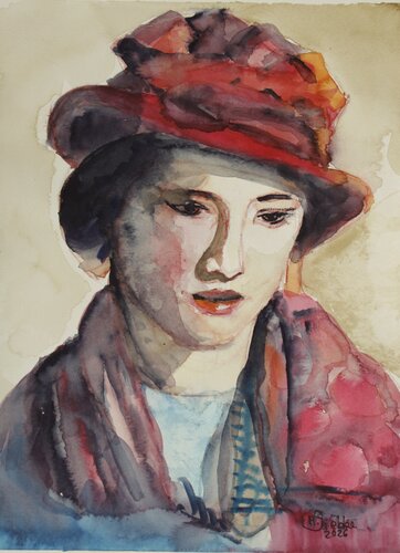 Dame mit rotem Hut by Margarita Siebke, Painting for Sale on Select