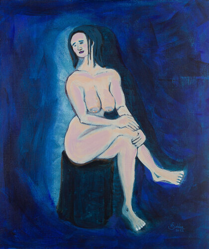 Sitzender Blauer Akt by Margarita Siebke, Painting for Sale on Select