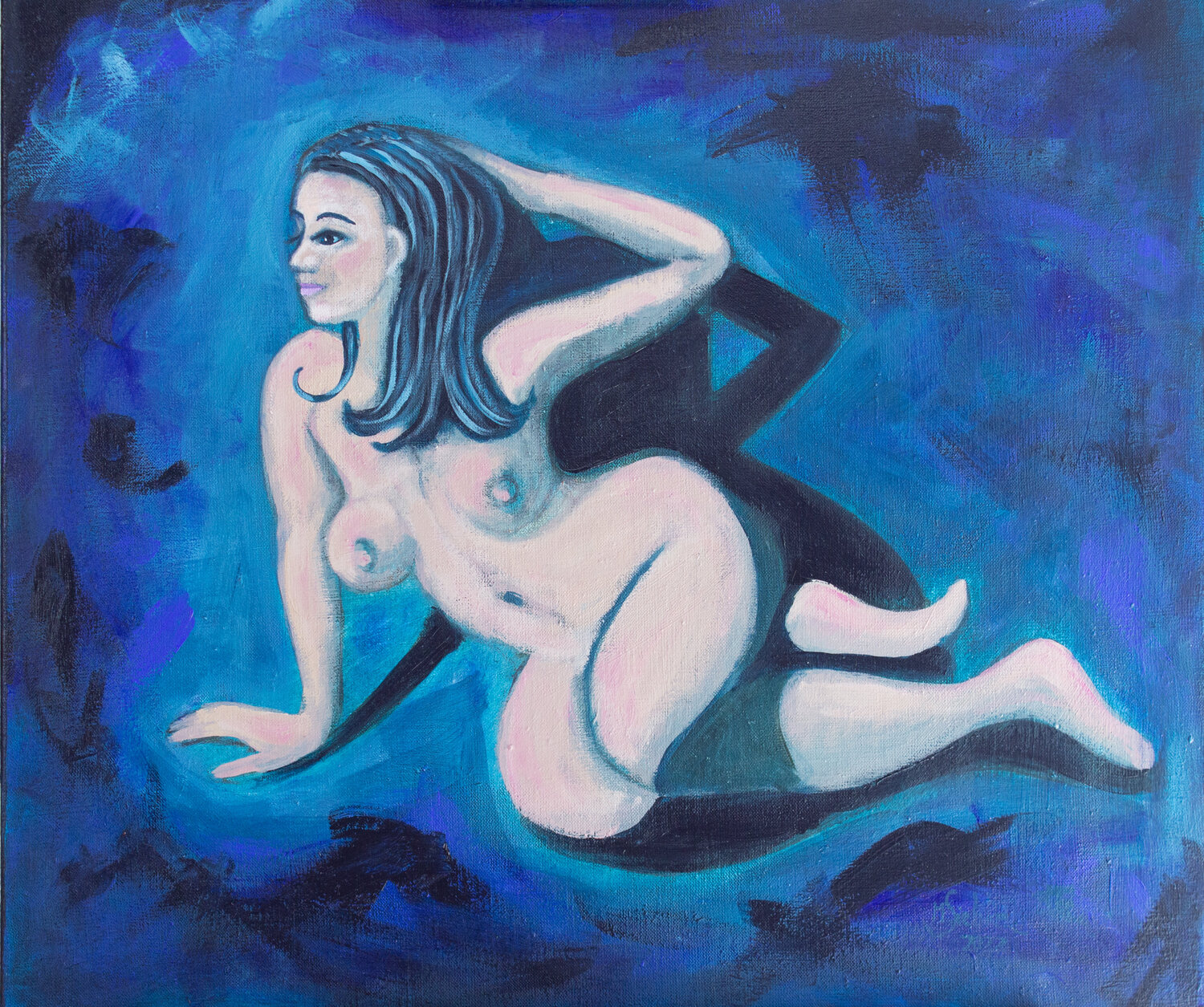 Liegender Akt im Blauen Margarita Siebke Original painting for sale