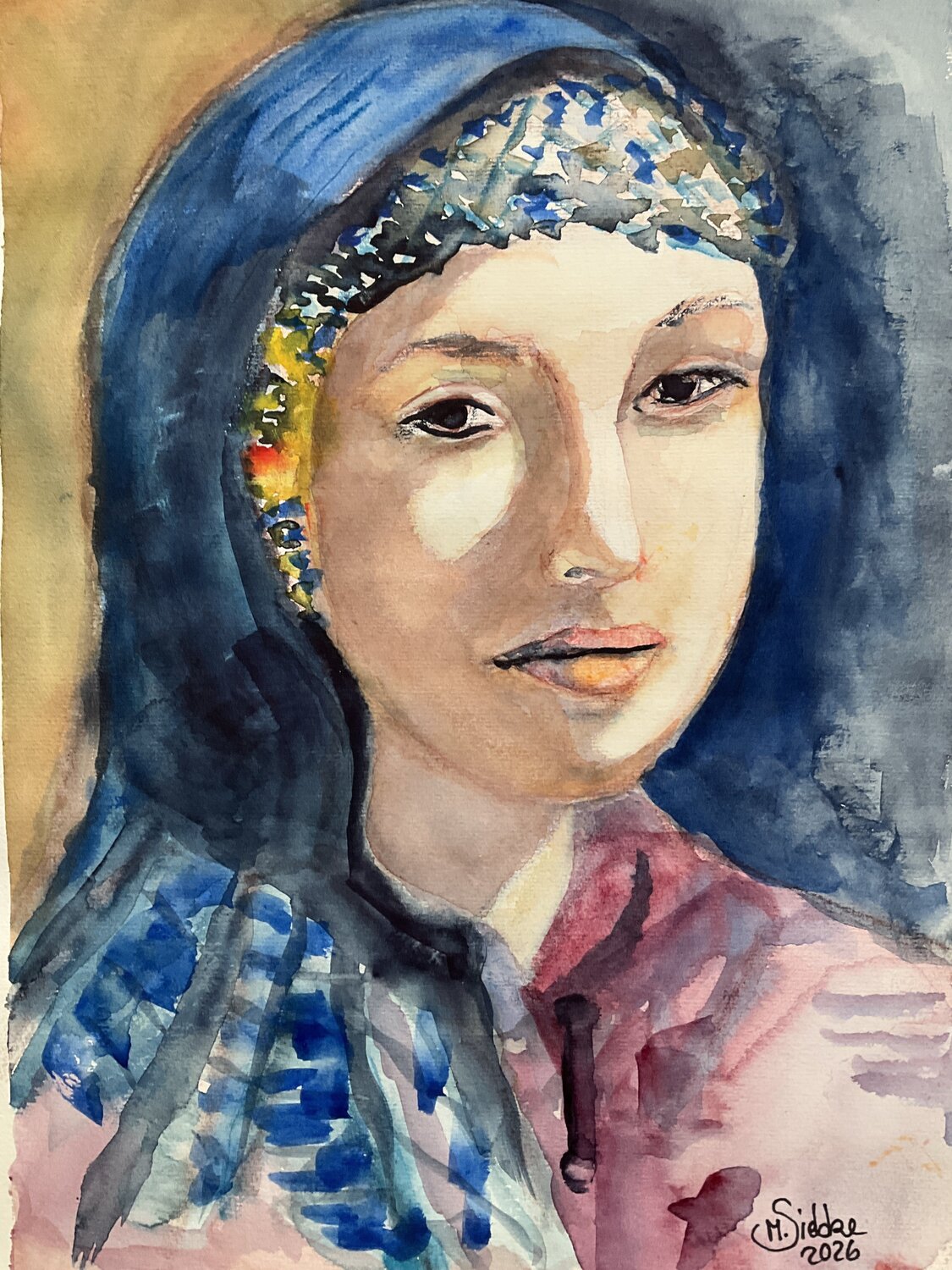 Dame mit blauem Tuch Margarita Siebke Original painting for sale